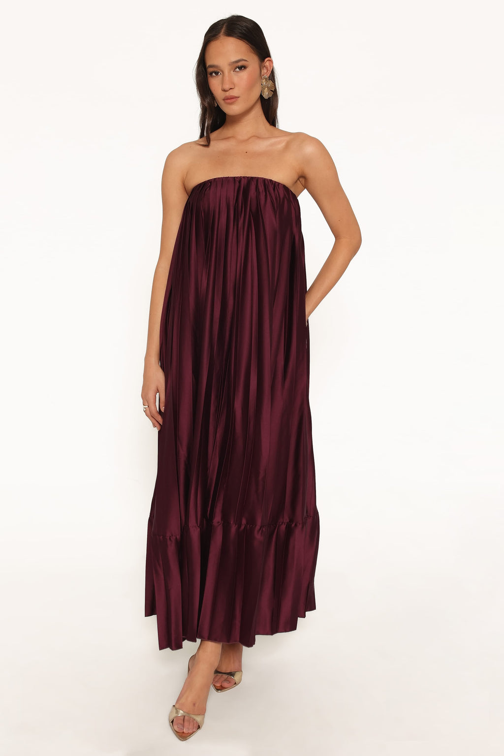 Nalania Strapless Maxi Dress - Sangria Red