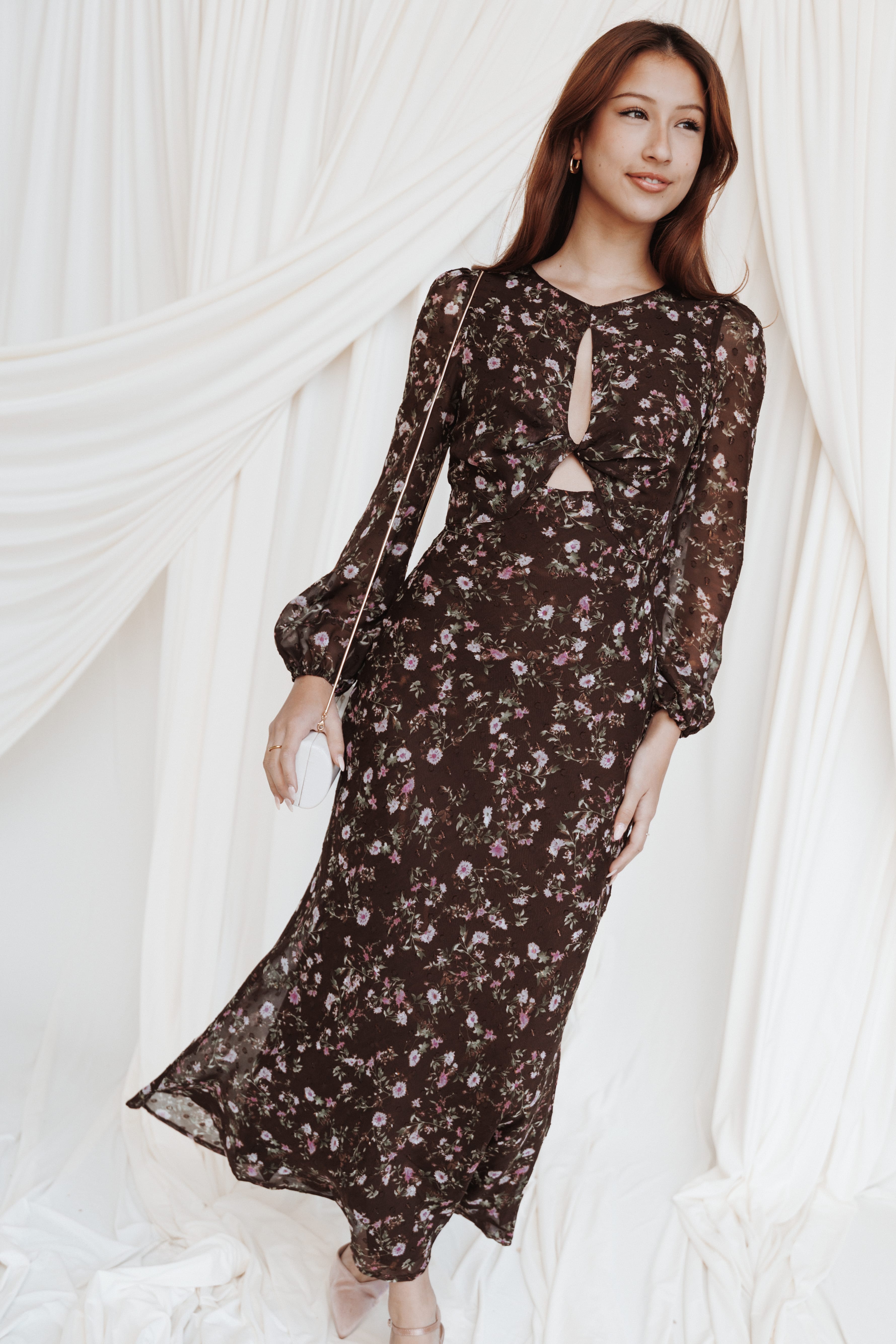 Rosalyn Maxi Dress - Brown Lilac Floral