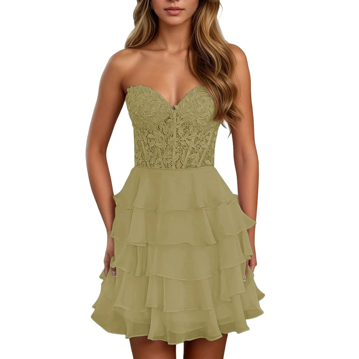 A Line Lilac Strapless Tiered Corset Short Homecoming Dress with Appliques