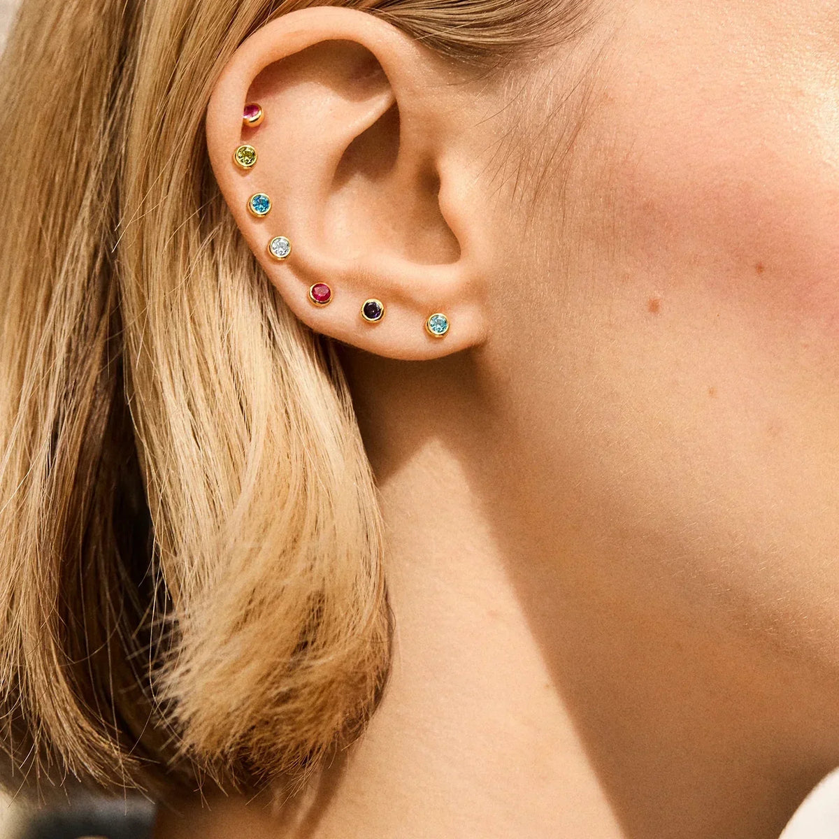 18K Gold Birthstone Stud Earrings - Garnet
