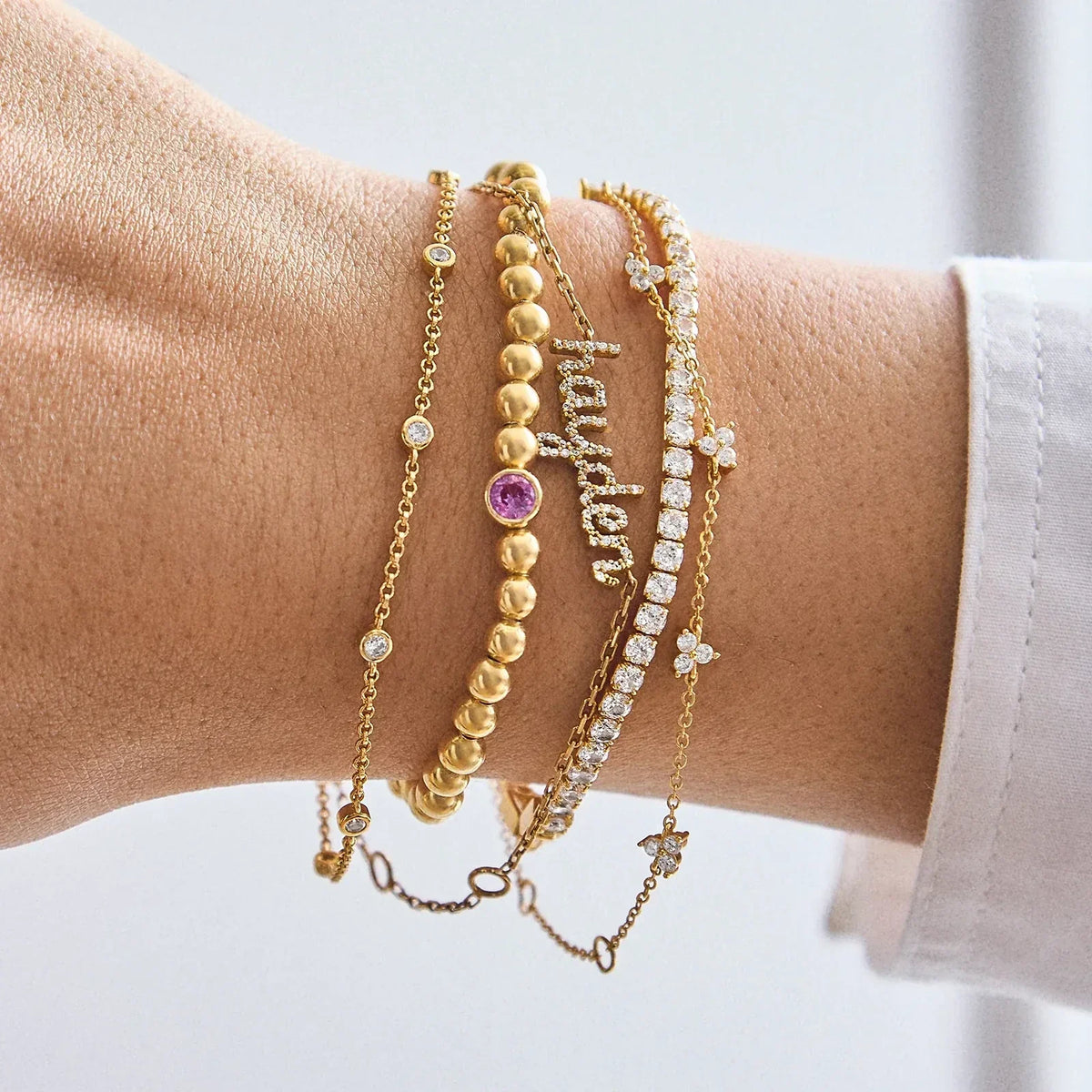 18K Gold Birthstone Pisa Bracelet - Crystal