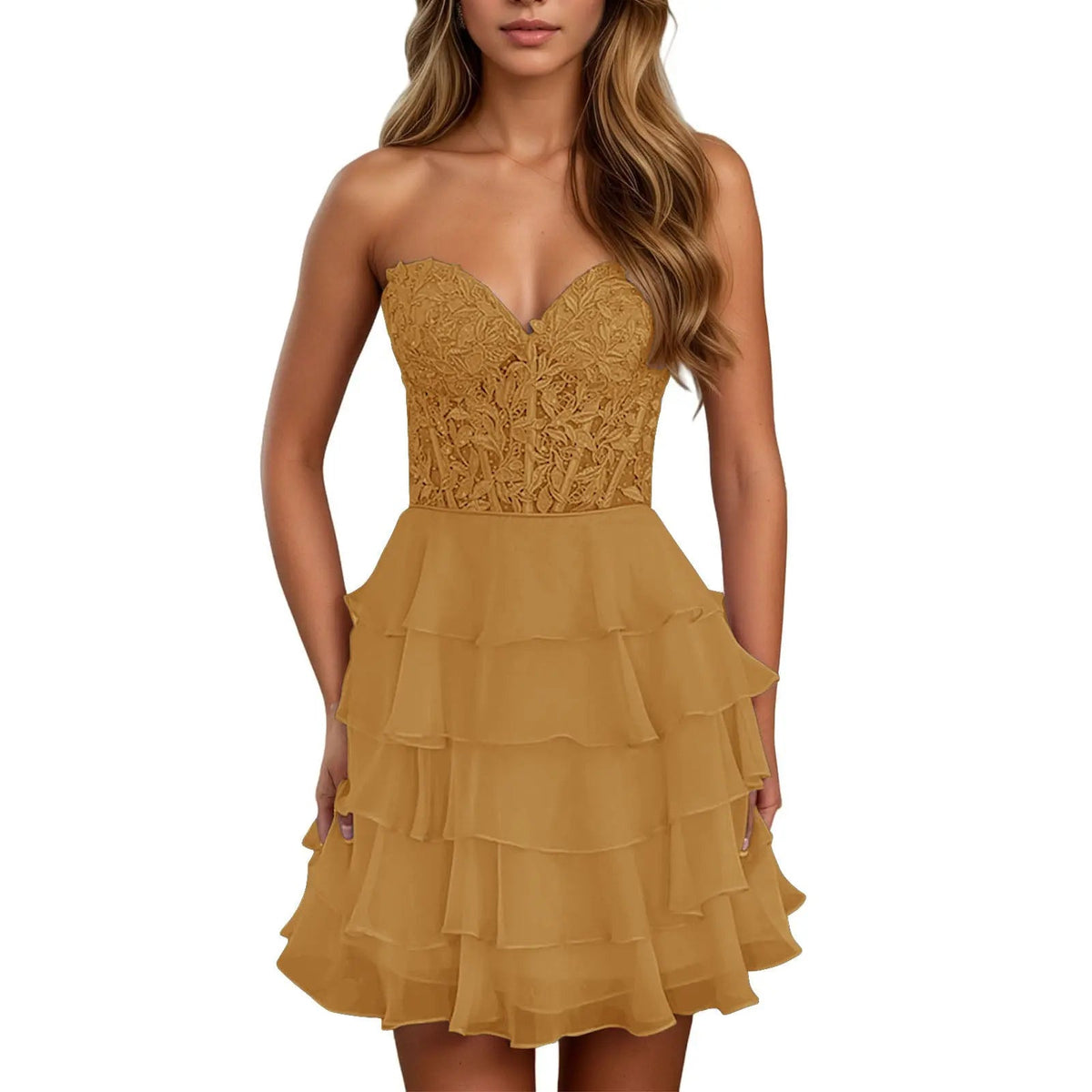 A Line Lilac Strapless Tiered Corset Short Homecoming Dress with Appliques