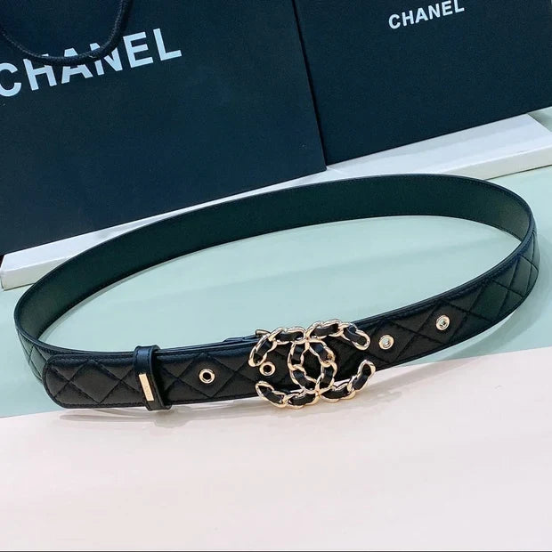 Chanel 2026 Quilted Chain Buckle Belt 30mm Lambskin