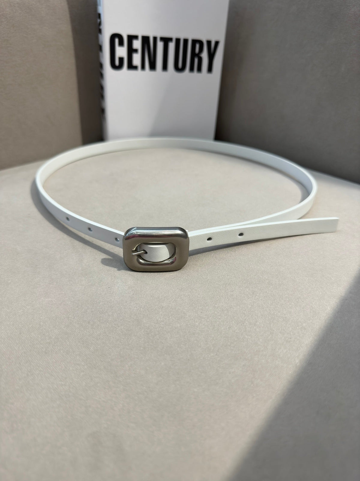 BV Square Buckle Belt 1.2cm White Cowhide 211336