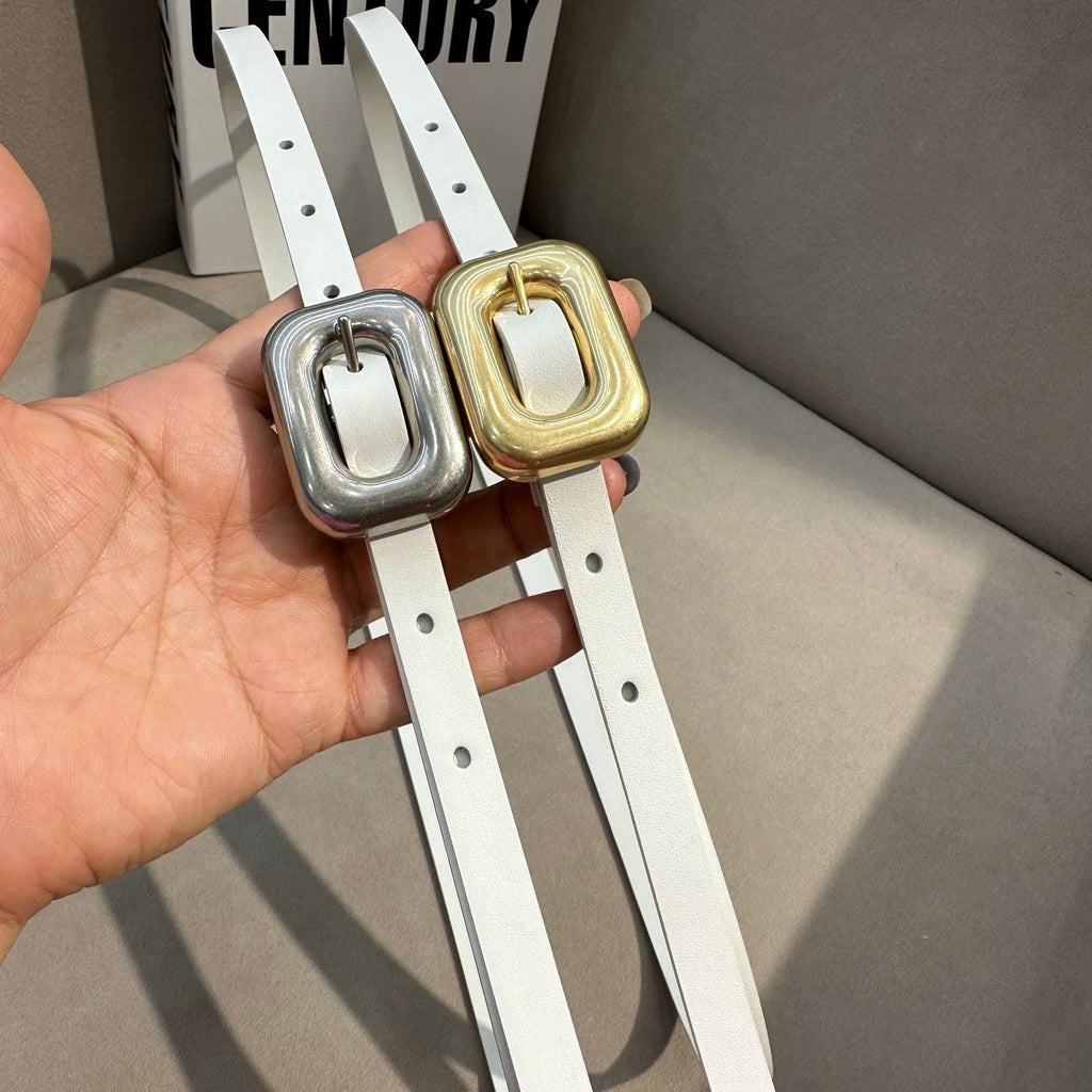 BV Square Buckle Belt 1.2cm White Cowhide 211336