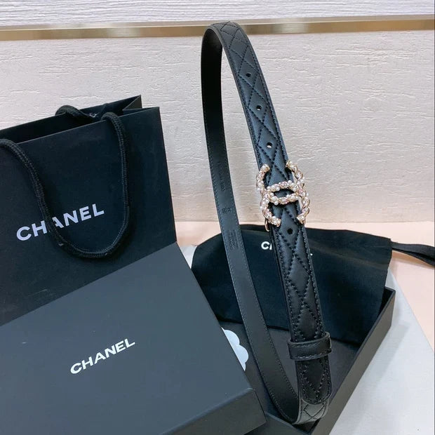 Chanel 2026 Pearl Rhinestone Buckle Belt 20mm Lambskin