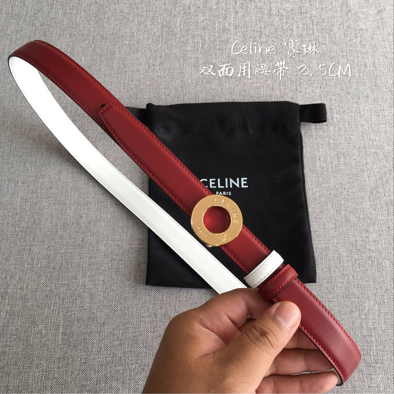 Celine 2026 Disc Buckle & Reversible Strap Belt 2.5cm Leather