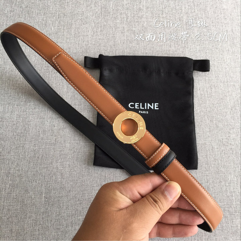 Celine 2026 Disc Buckle & Reversible Strap Belt 2.5cm Leather