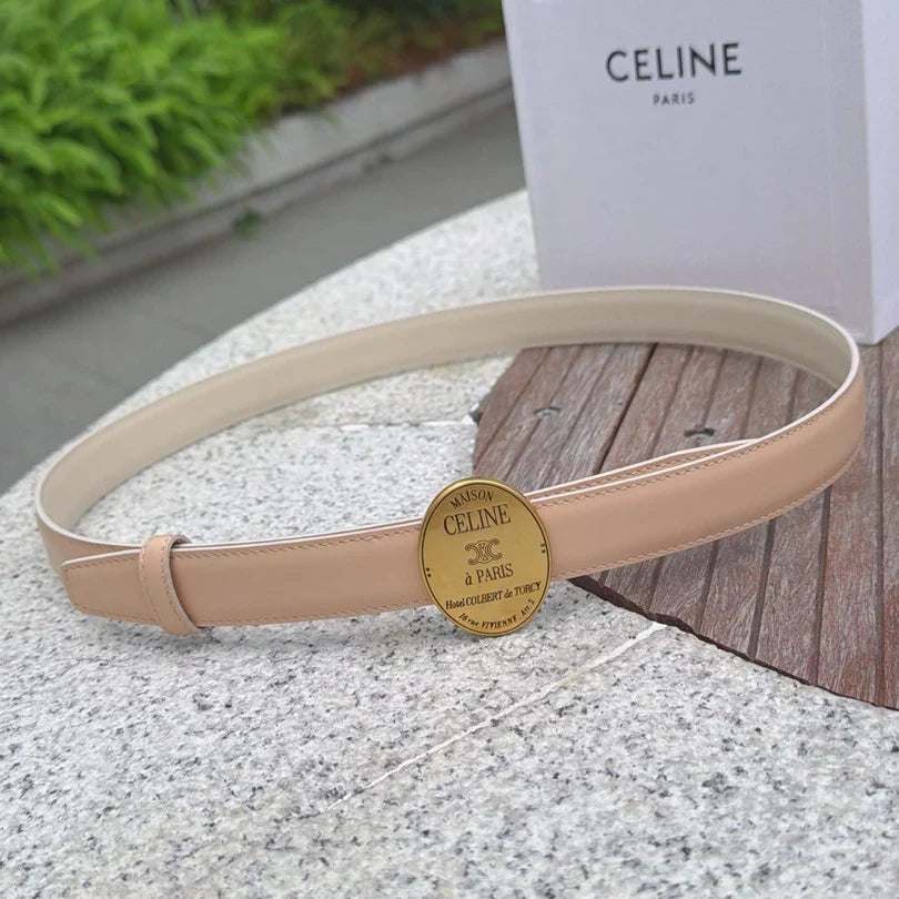 Celine 2026 Double-sided Belt 2.5cm Cowhide Gold Silver Buckle