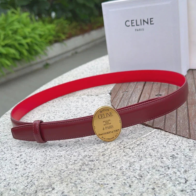 Celine 2026 Double-sided Belt 2.5cm Cowhide Gold Buckle