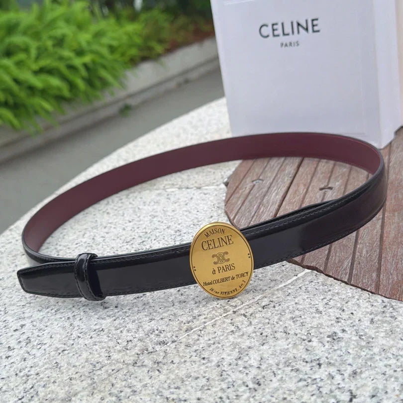 Celine 2026 Double-sided Belt 2.5cm Cowhide Gold Buckle