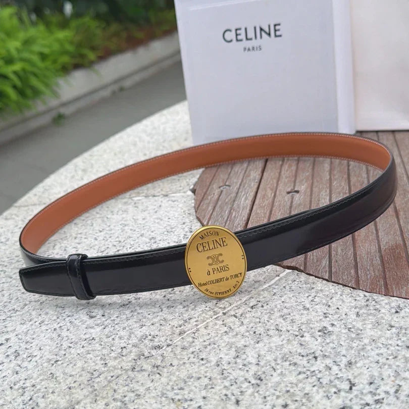 Celine 2026 Double-sided Belt 2.5cm Cowhide Gold Buckle
