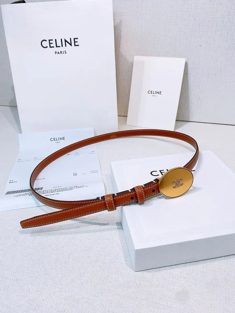 Celine 2026 Leather Belt 1.3cm With Gold-plated Triomphe Buckle
