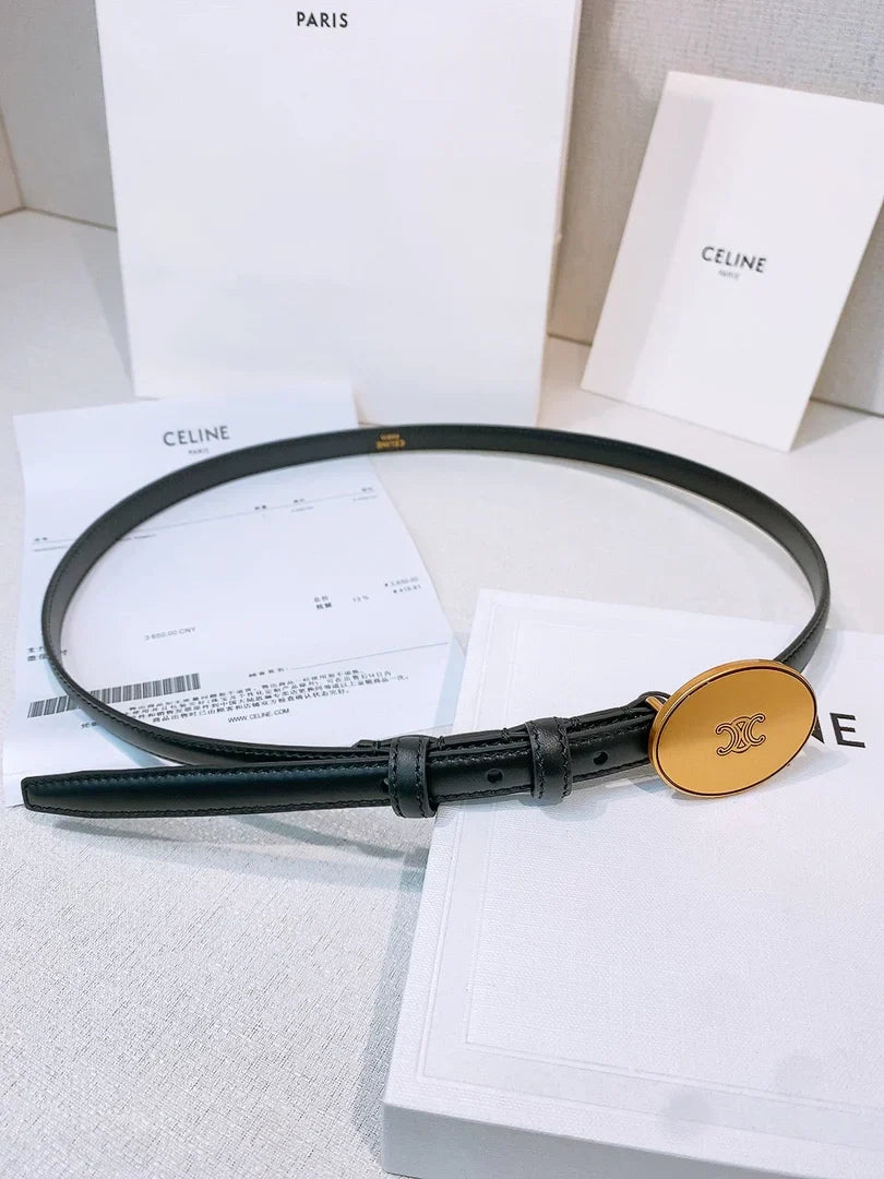 Celine 2026 Leather Belt 1.3cm With Gold-plated Triomphe Buckle
