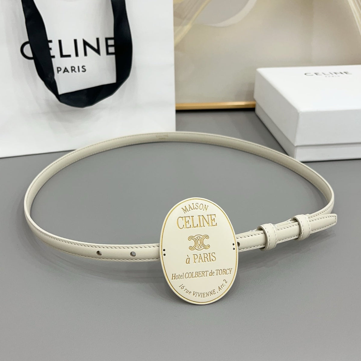 CL Triomphe Oval Buckle Belt 1.3cm Cowhide 211363