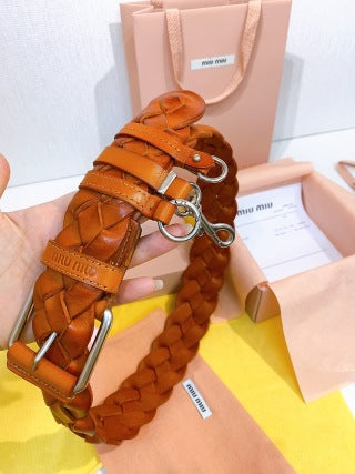 Miu 26s Brown Woven Belt 211533