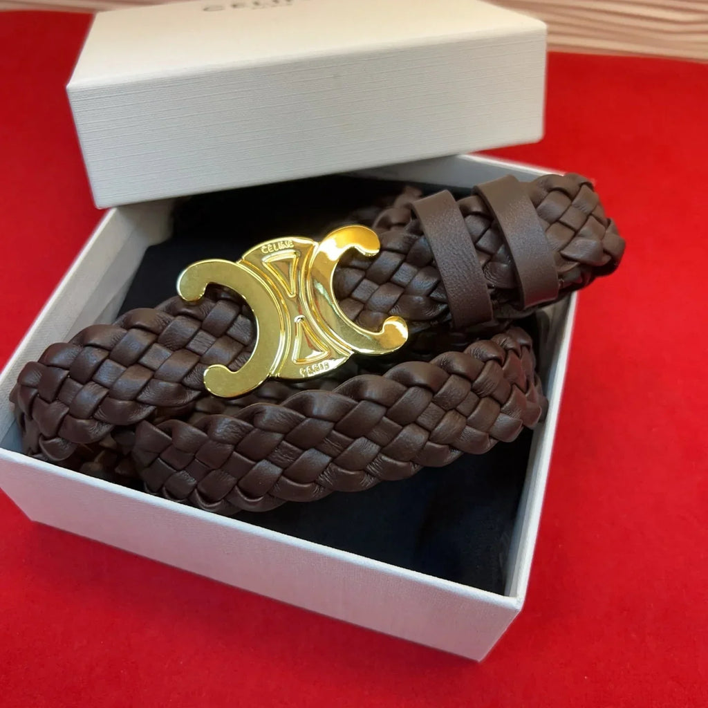 Celine 2026 Arc de Triomphe Belt 3.0cm Braided Leather