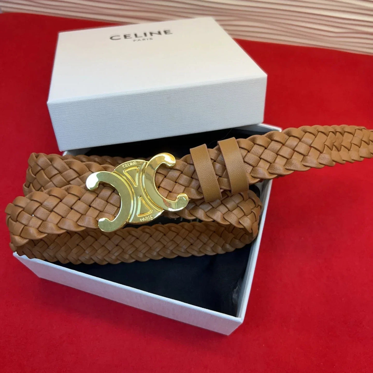 Celine 2026 Arc de Triomphe Belt 3.0cm Braided Leather
