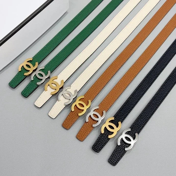 Chanel 2026 Slim Leather Logo Buckle Belt 15mm