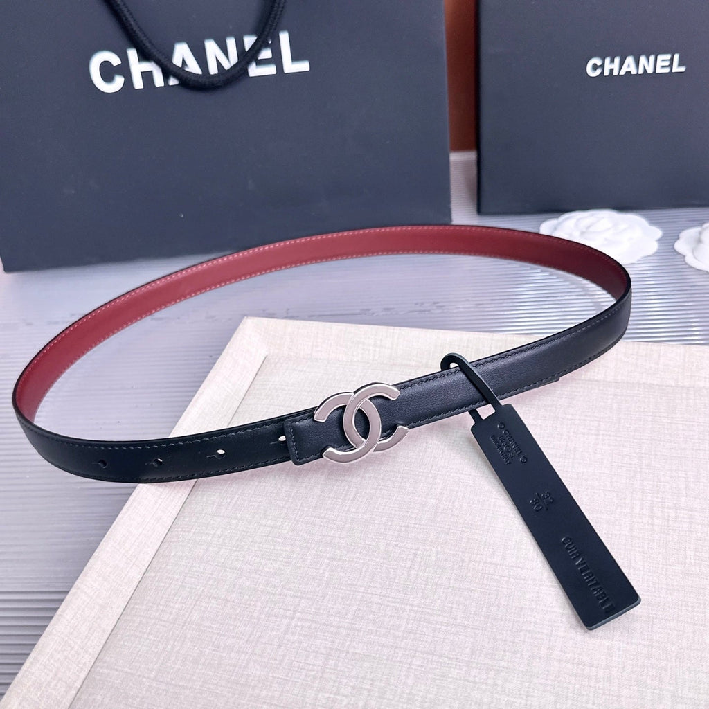 CC 26s 2cm Belt Black Burgundy Calfskin