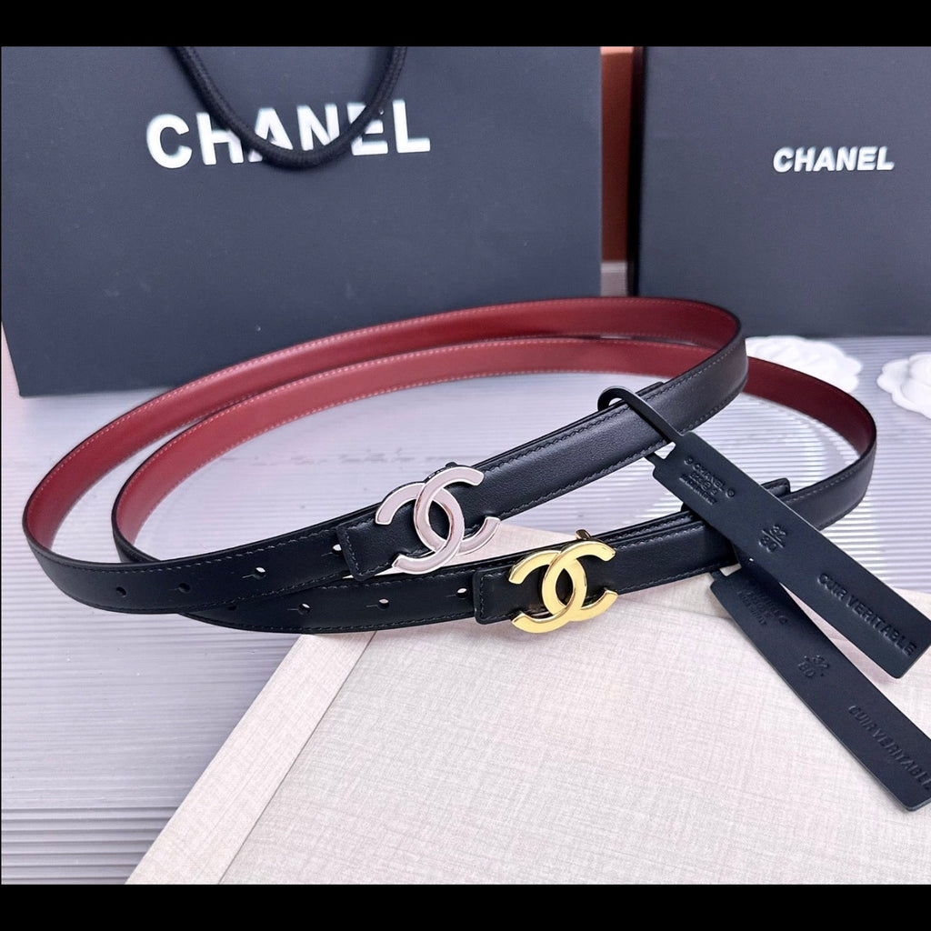 CC 26s 2cm Belt Black Burgundy Calfskin