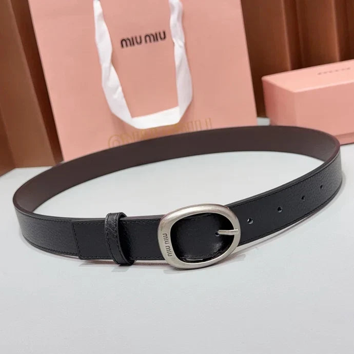 Miumiu2026 Oval Buckle Belt 30mm Leather