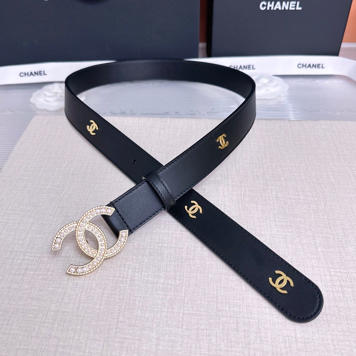 CC Quilted Belt 3CM Crystal Buckle Leather 213375