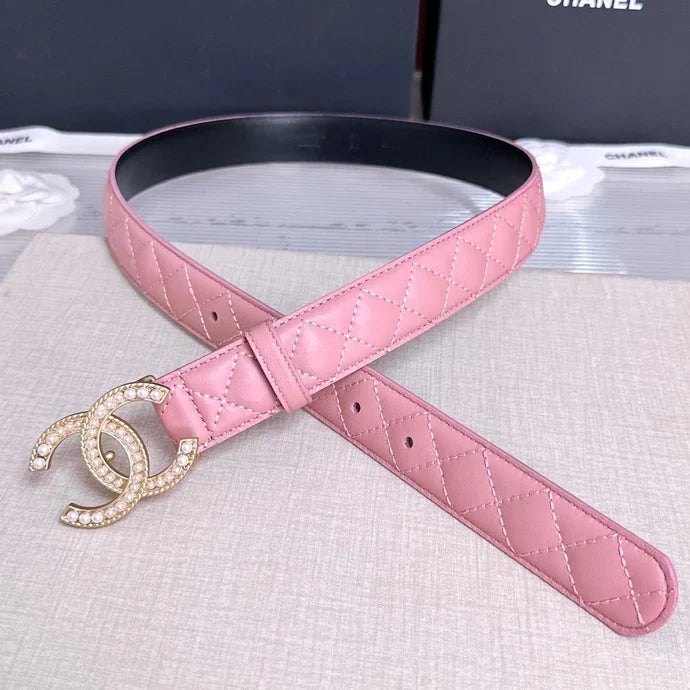 Chanel 2026 Quilted Pearl CC Belt 30mm Lambskin