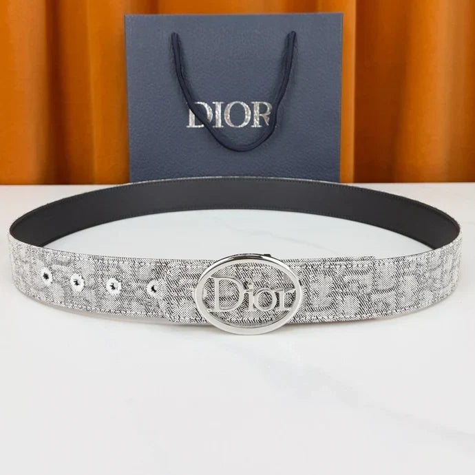 Dior 2026 Oblique Oval Logo Buckle Belt 35mm Canvas