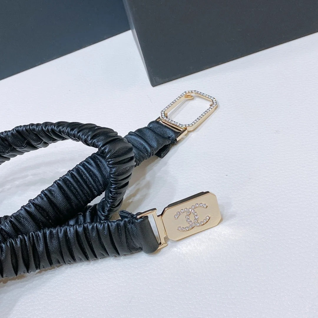 Chanel 2026 Rhinestone Square Buckle Belt 20mm Calfskin 208816