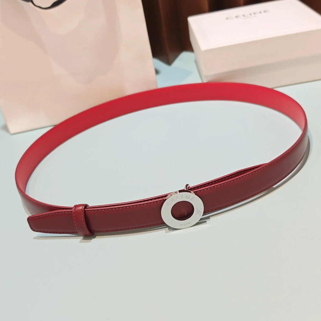 Celine 2026 Disc Buckle Reversible Strap Belt 25mm Leather 196682