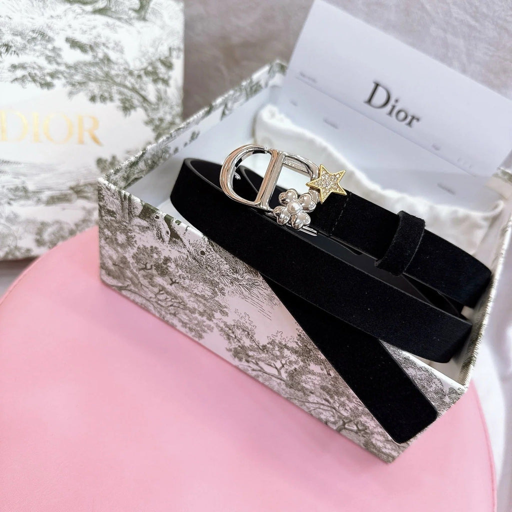 Dior 2026 Lucky Montaigne Star Belt 20mm Suede Calfskin 193836