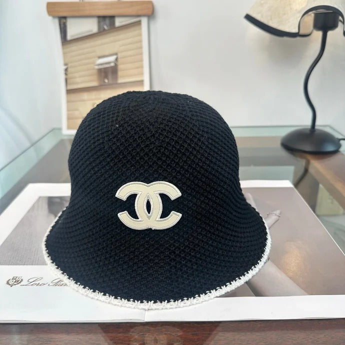 Chanel Bucket Hat Black and White Wool 216414