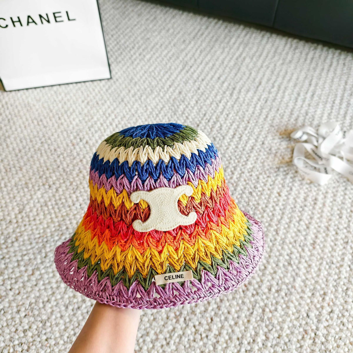 Celine Rainbow Everyday Simple Bucket Hat Straw 237190