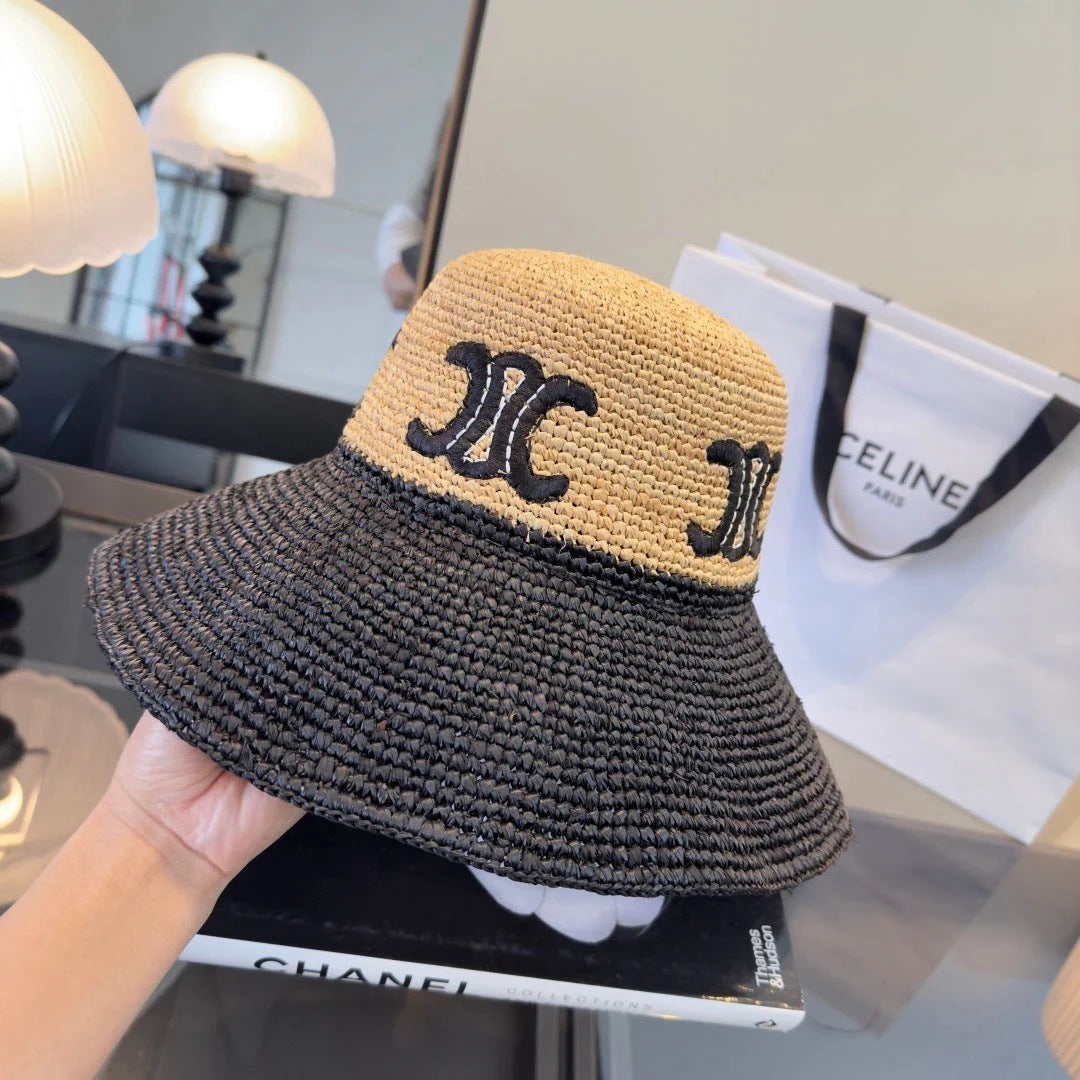 Celine Raffia Black Beige Straw Hat 269031
