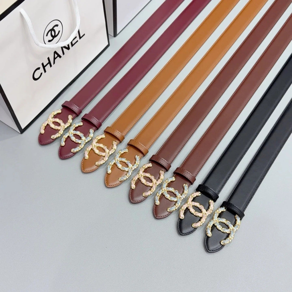 Chanel 2026 Double CC Crystal Buckle Belt 30mm Cowhide