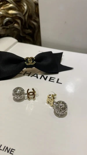 Chanel Gold Double C Silver Hollow Star Round Earrings