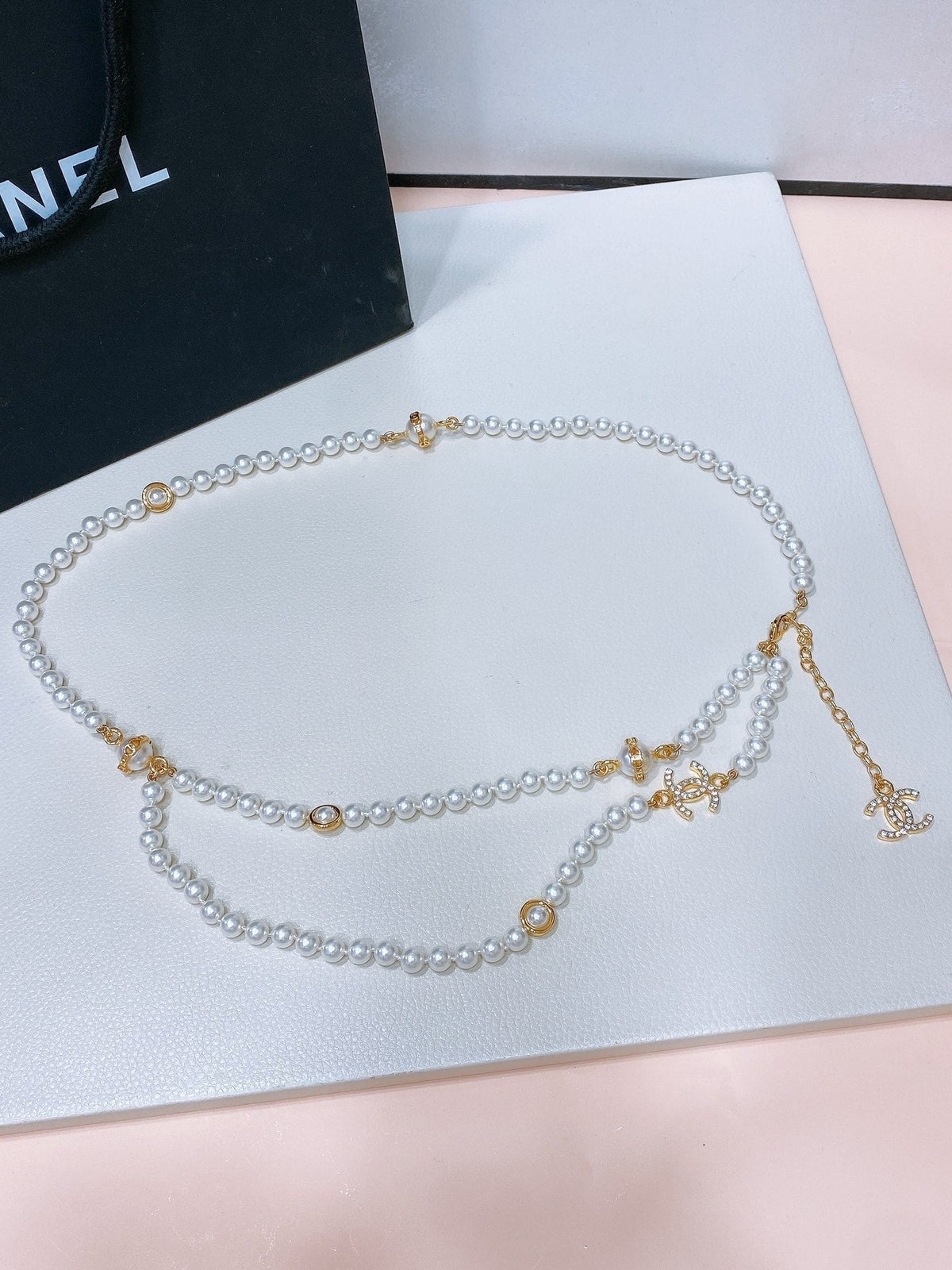 Chanel 2026 Pearl Double-Layer CC Chain Necklace Belt