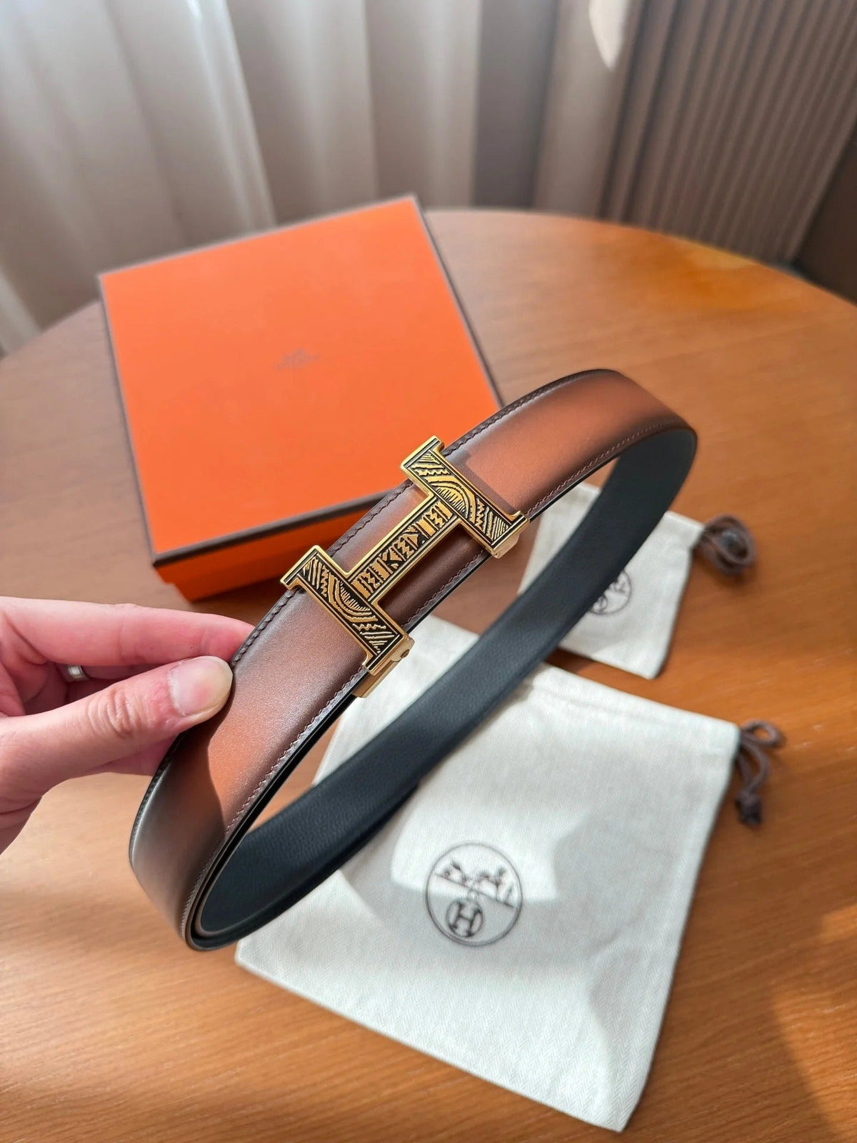 Hermes 2026 Reversible Strap Buckle Belt Cowhide 215629
