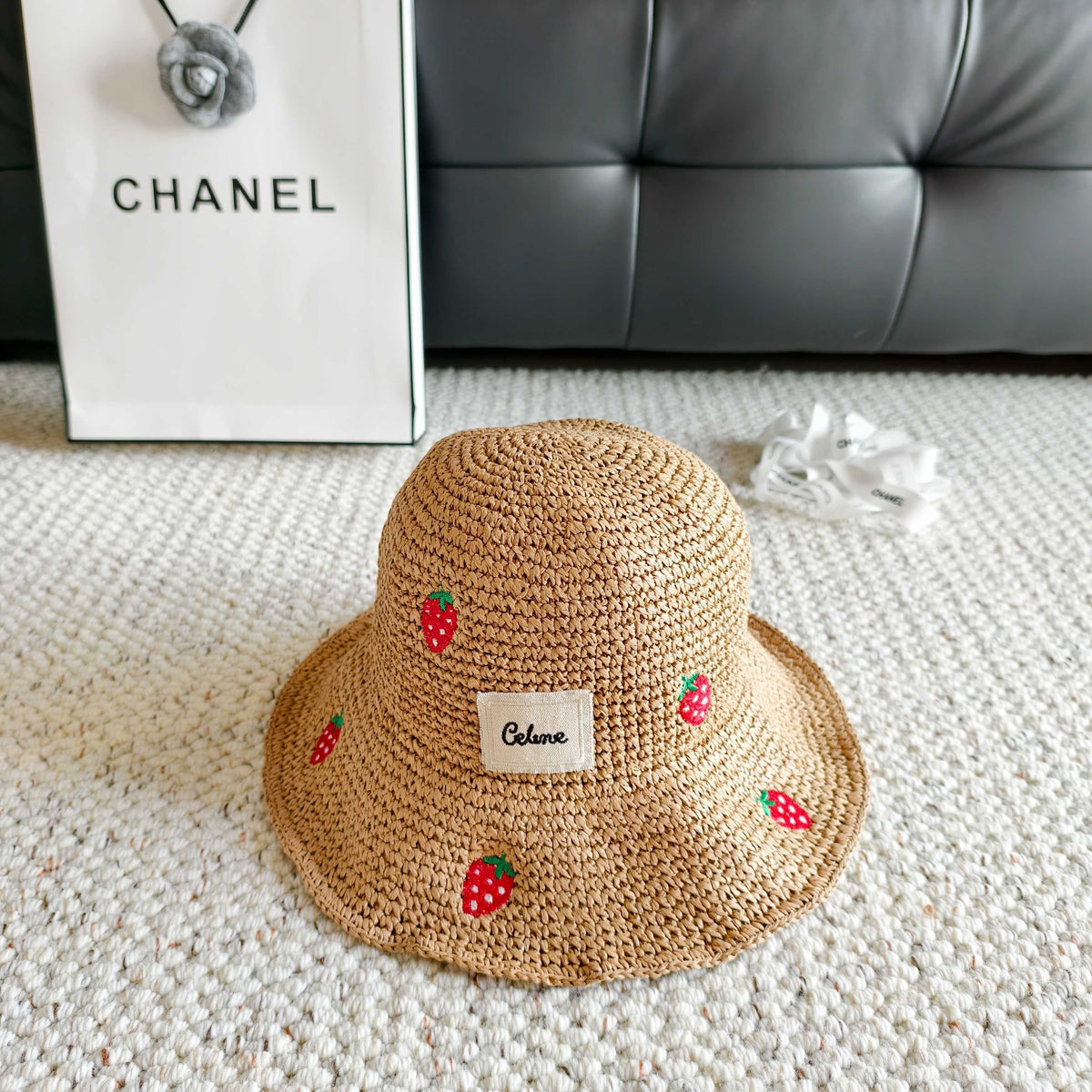 Celine Woven Strawberry Bucket Hat 400938