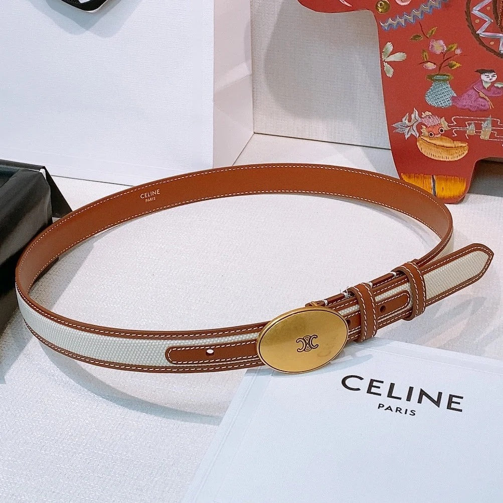 Celine 2026 Triomphe Oval Buckle Belt 25mm Fabric Leather 203763