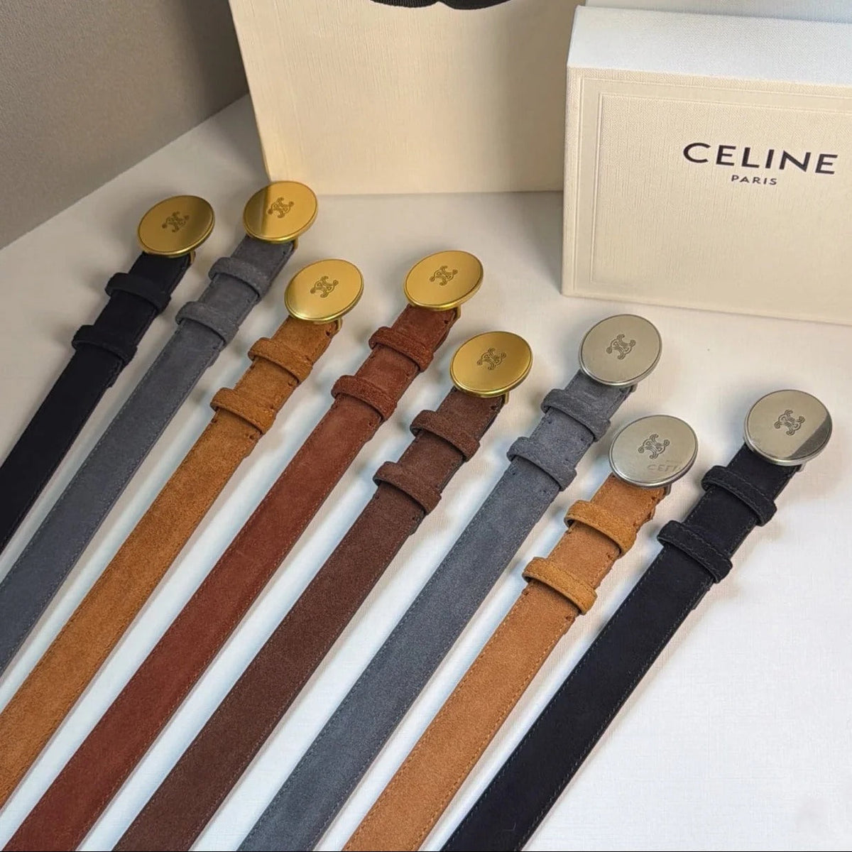 Celine 2026 Triomphe Slim Belt 13mm Leather 212866