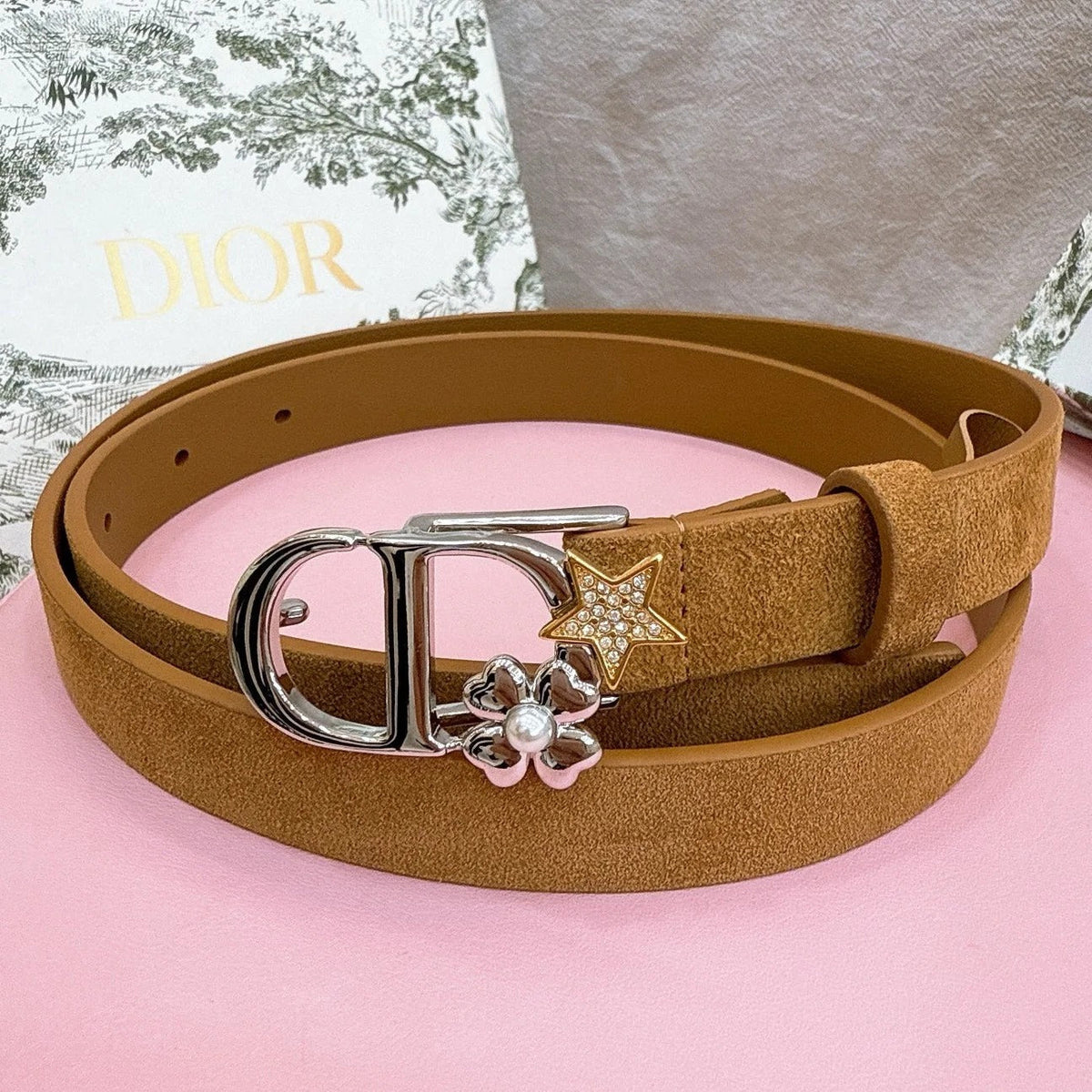 Dior 2026 Lucky Montaigne Star Belt 20mm Suede Calfskin 193836