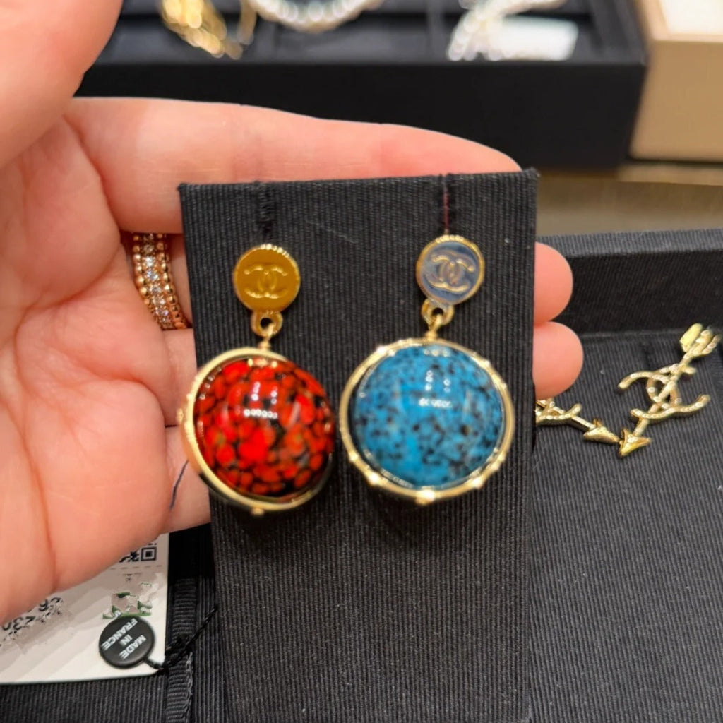 Chanel 2026 Pendant Earrings Gold Red Blue Black Metal
