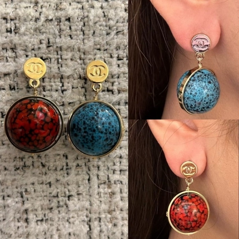 Chanel 2026 Pendant Earrings Gold Red Blue Black Metal