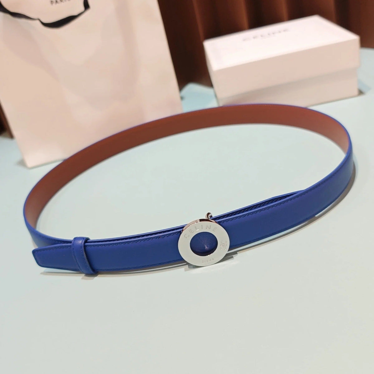 Celine 2026 Disc Buckle Reversible Strap Belt 25mm Leather 196682
