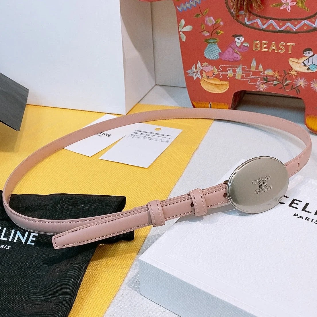 Celine 2026 Triomphe Slim Belt 13mm Leather 212866