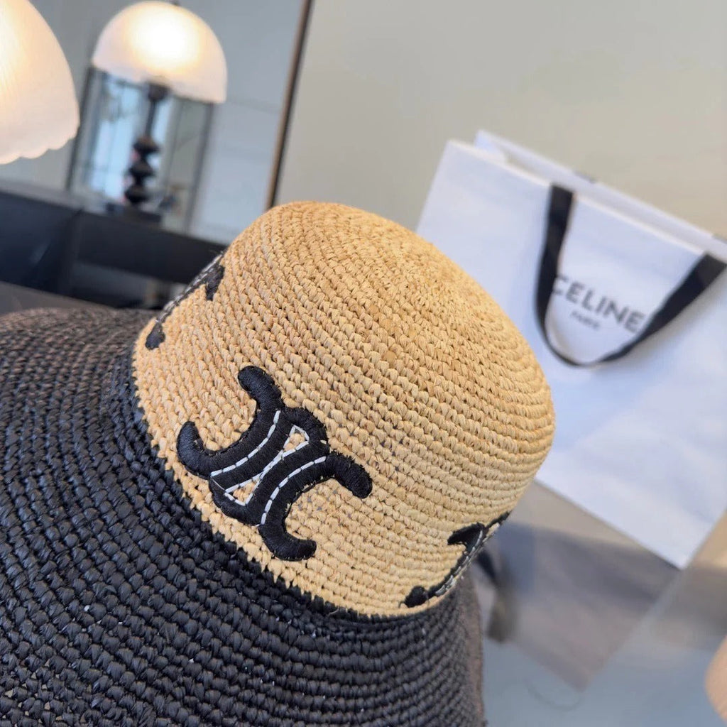 Celine Raffia Black Beige Straw Hat 269031
