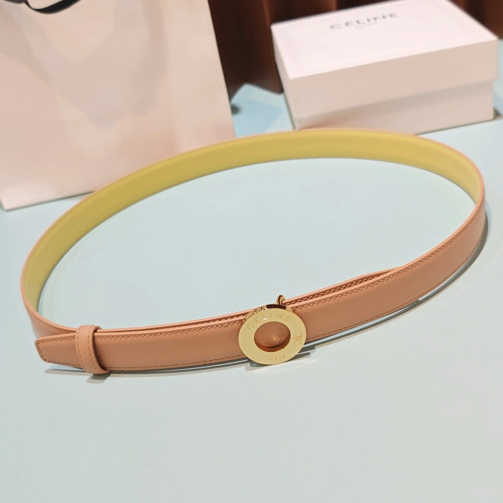Celine 2026 Disc Buckle Reversible Strap Belt 25mm Leather 196682