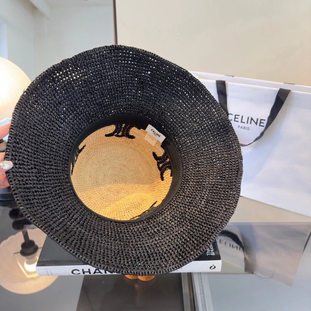 Celine Raffia Black Beige Straw Hat 269031